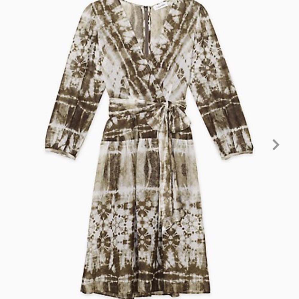 Calvin Klein army green tie-dye faux wrap dress